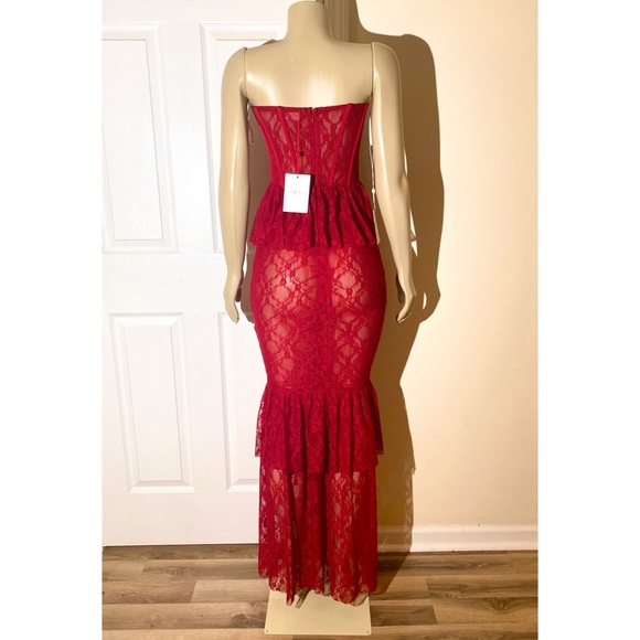 Miss Circle Quennell Burgundy Lace Corset Maxi Dress - Picture 6 of 6